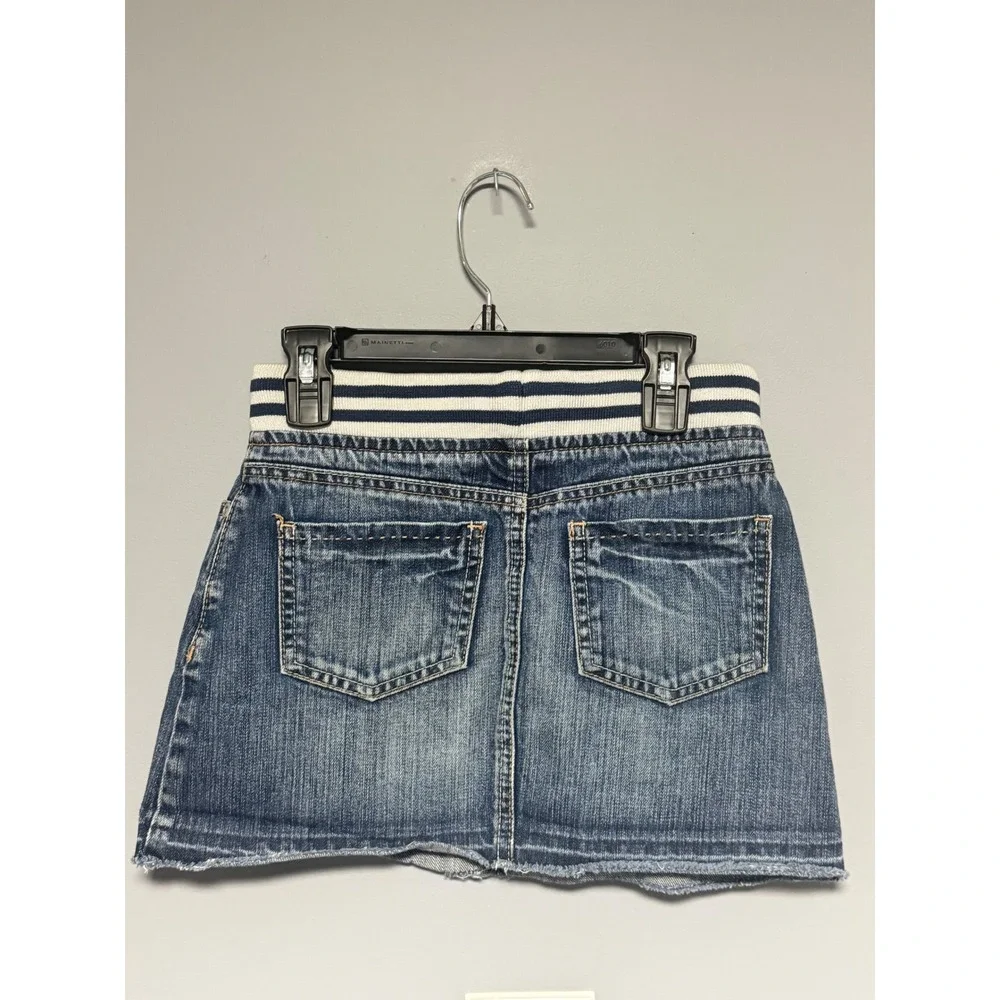 Mini Boden Girls Denim Skirt Blue Medium Wash Striped Waistband Size‎ 7-8Y 32351